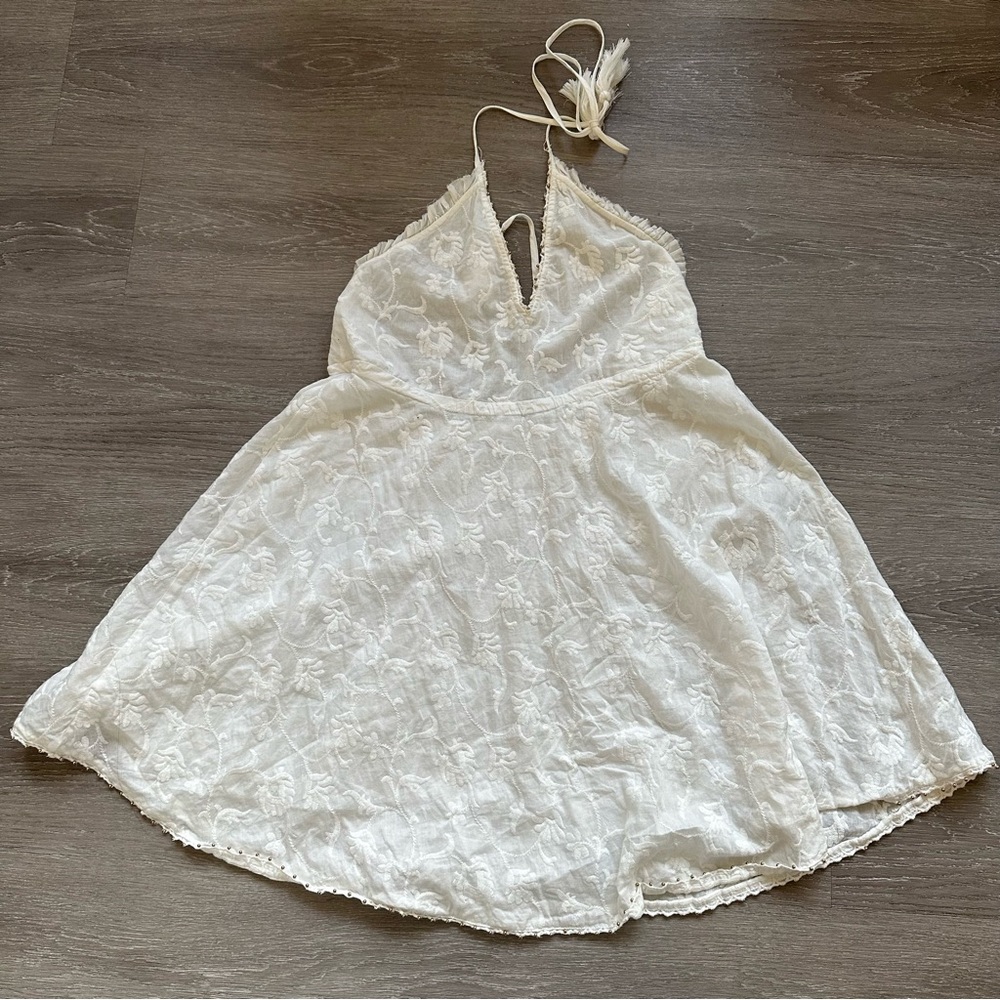 Zara Mini Halter Jacquard Gold Bead Detail Dress